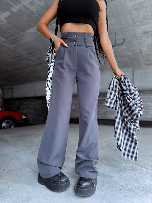 TRENDY, classic pants with buttons - DARK GRAY